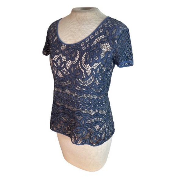 Ann Taylor Tops - Ann Taylor Lace Top Shirt Blouse Blue S Small
